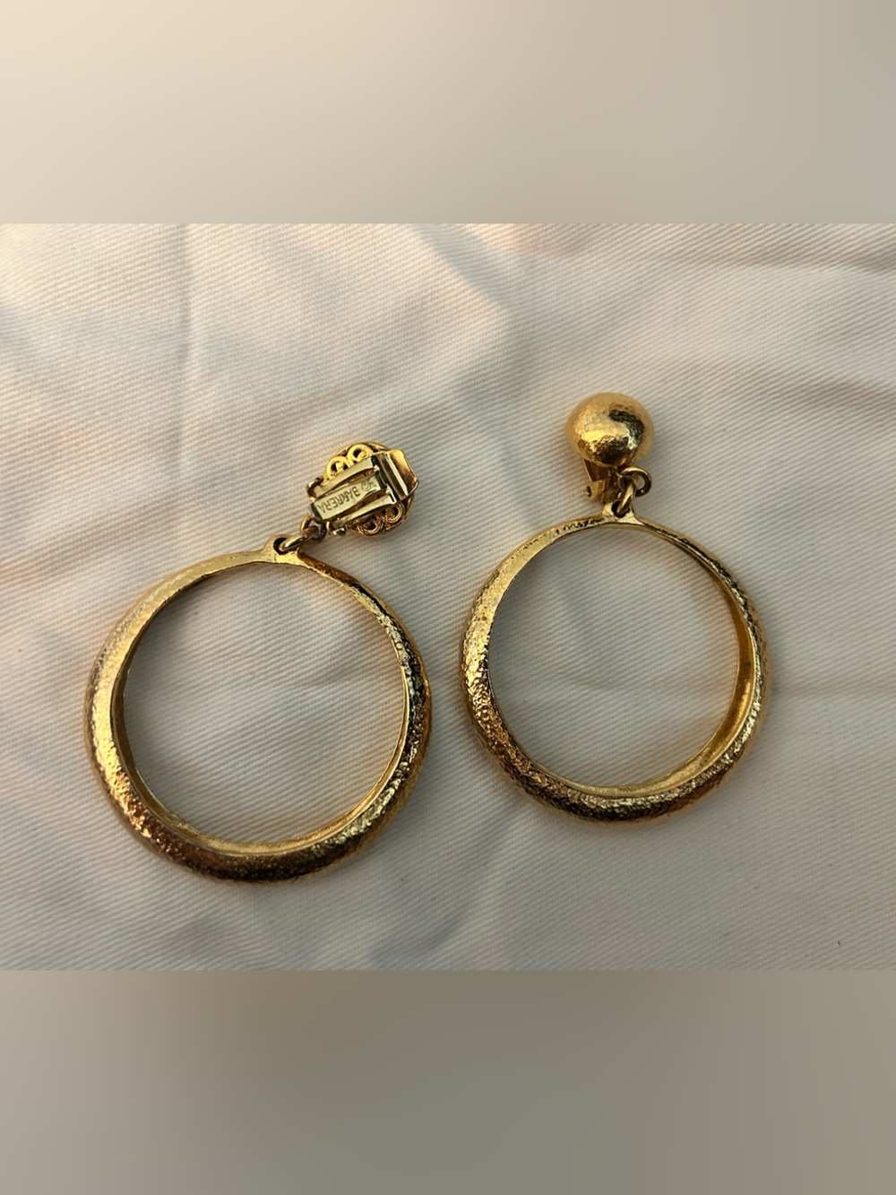 Barrera Gold-Tone Textured Clip-On Hoop Earrings with Charm